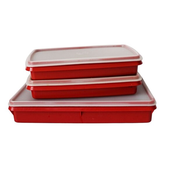 3 Vintage Tupperware Lunch Meat Deli Keeper Paprika, with LIDS - Picture 1 of 8